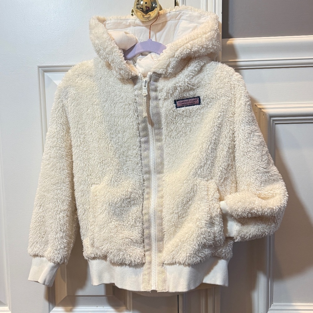 Girls Vineyard Vines Ivory Fleece Zip Hoodie